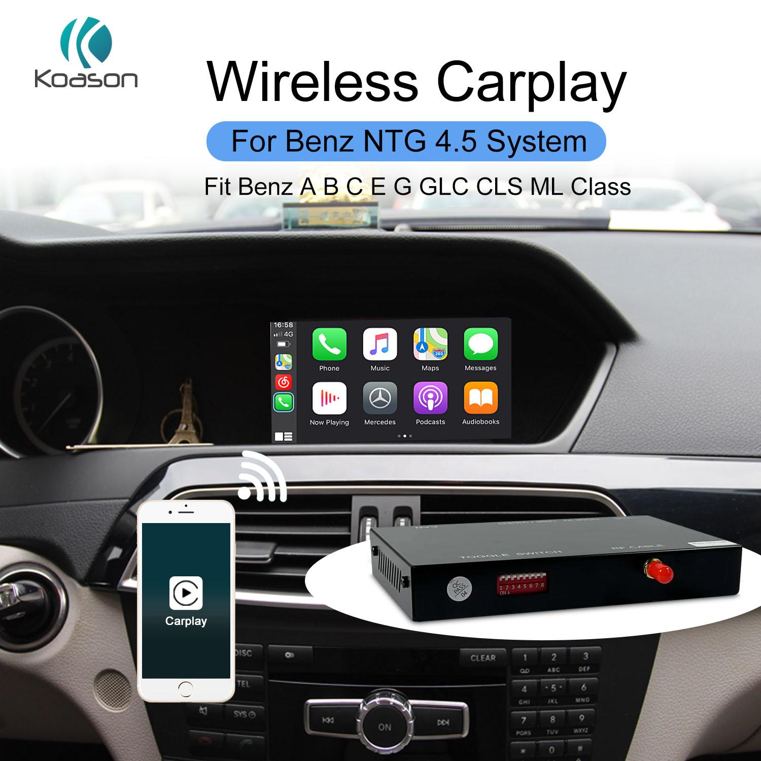 koason Wireless Apple CarPlay Android Auto box for Benz A CLA GLA C E ML GLK G NTG4.5 W205/ W204/ S204/ W176/ X176/ W212/ S212/ W218/ W246/ W221/ W166/ X166